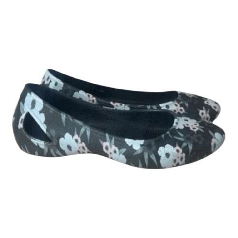 Crocs Kadee Women Shoes Size 5 Black  White Floral Print Slip On Ballerina Flat